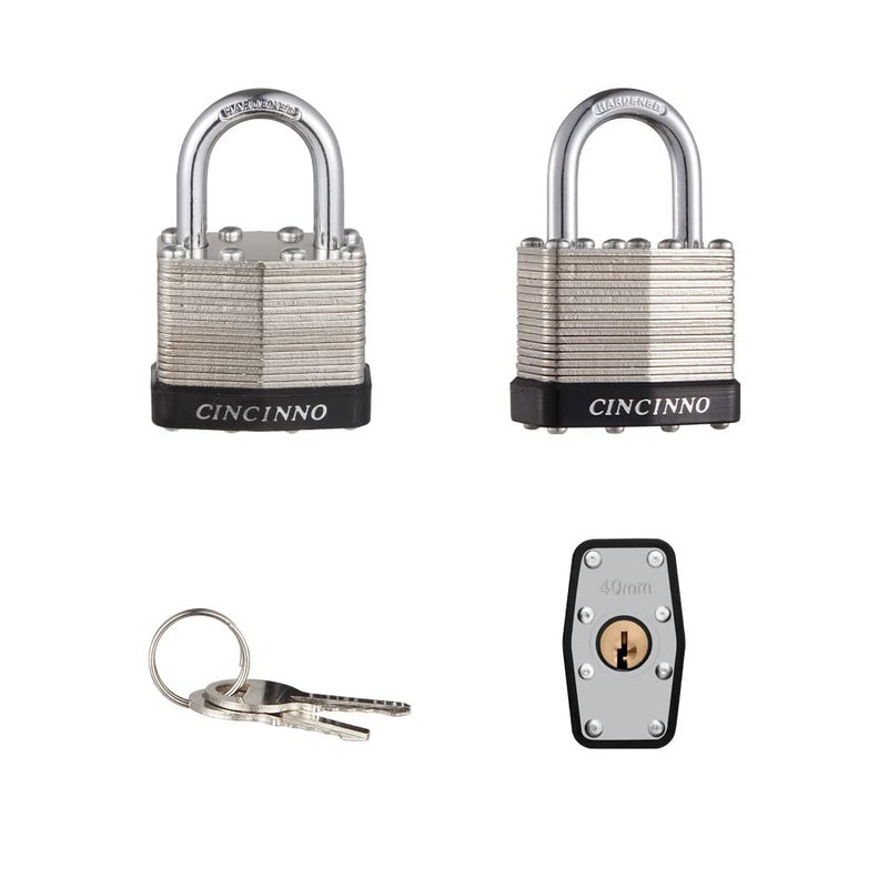 CINCINNO 40mm Keyed Alike Nickel Plated Laminated Steel Padlock, 1-9/16" Wide Body 1-inch Shackle Padlocks with Keys Pack of 12 - Image 5